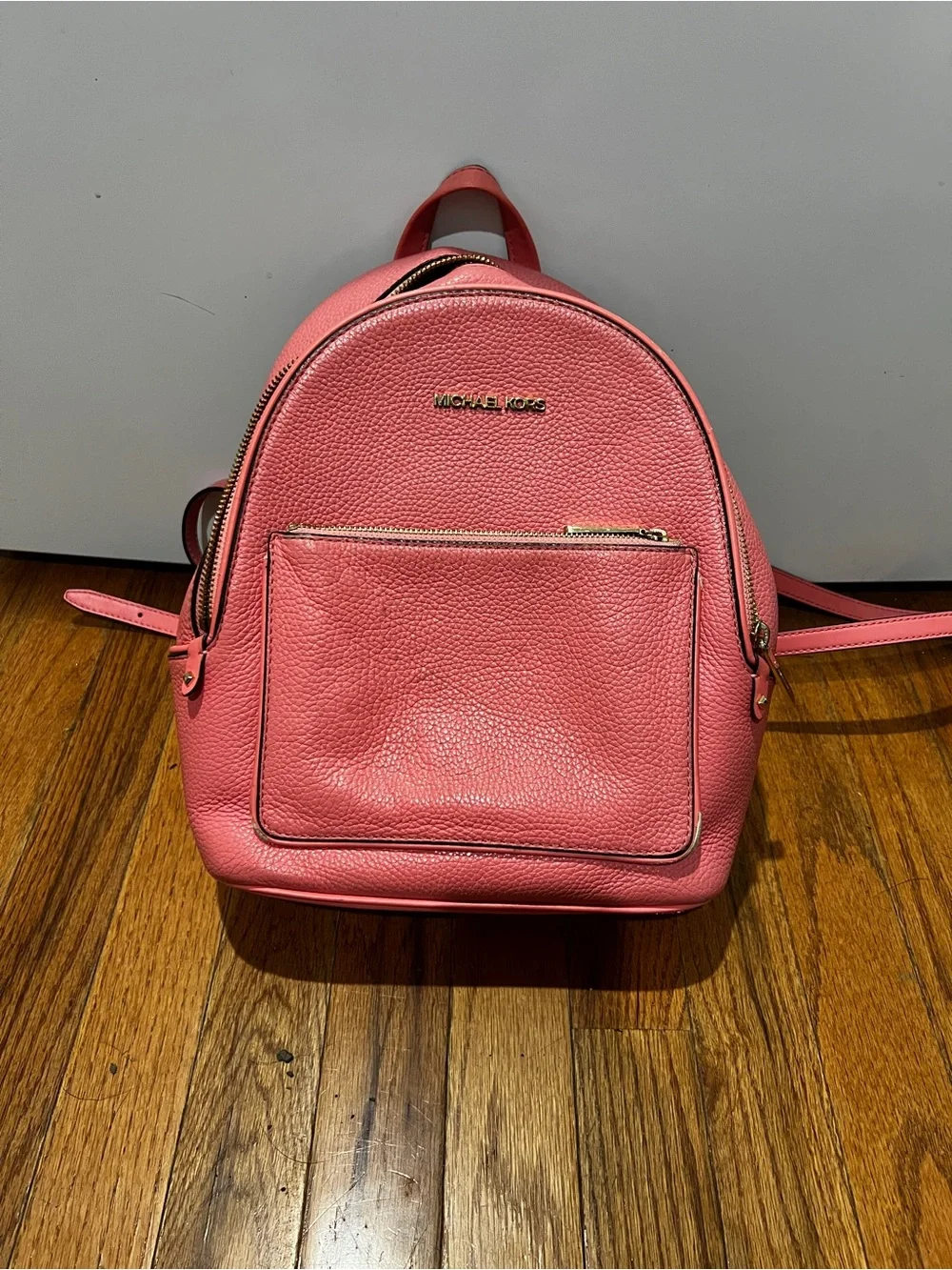 Michael Kors Coral Pink Pebbled Leather Backpack with Gold Hardware